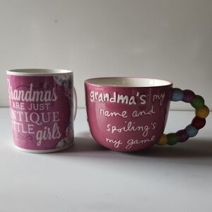 2 Pink Grandma Themed Coffee/Tea Mugs Set.